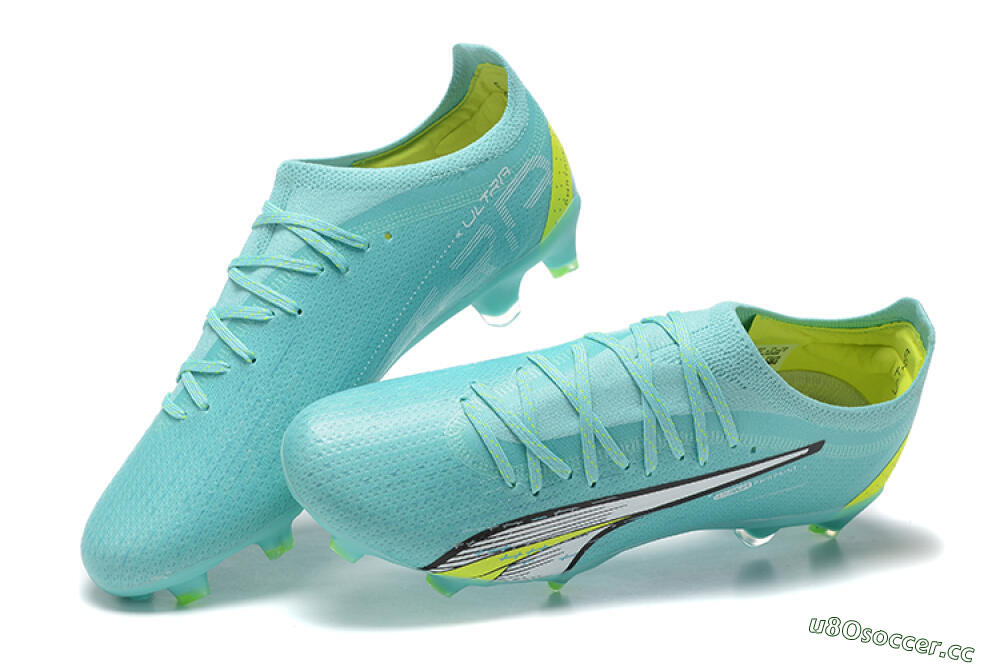 Men's Puma Ultra Ultimate FG Firm Ground Low-Tops Football Boots - Blue/White/Green 6