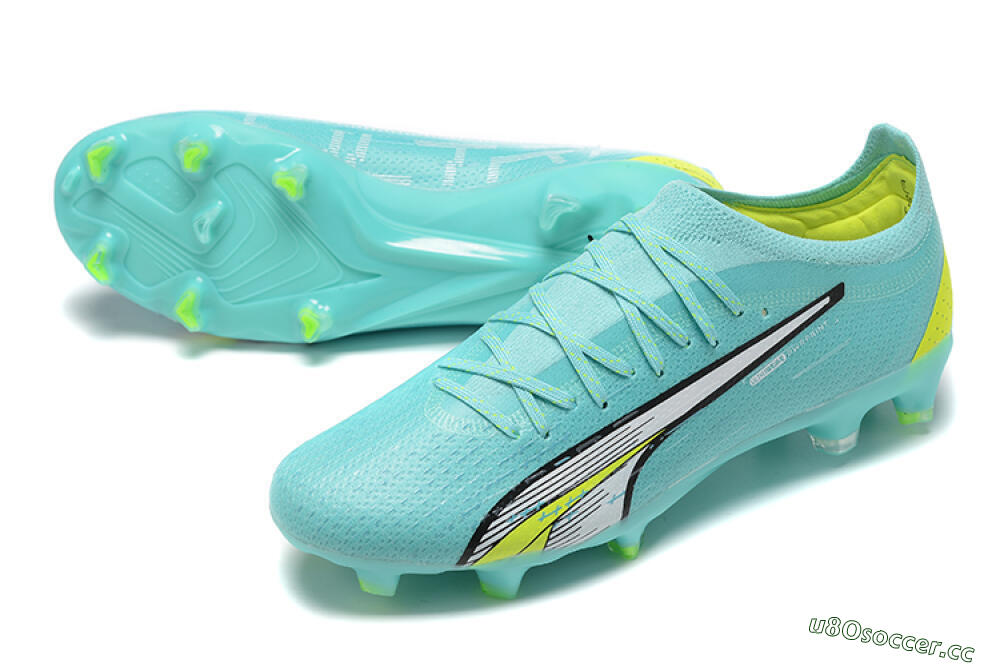Men's Puma Ultra Ultimate FG Firm Ground Low-Tops Football Boots - Blue/White/Green 3