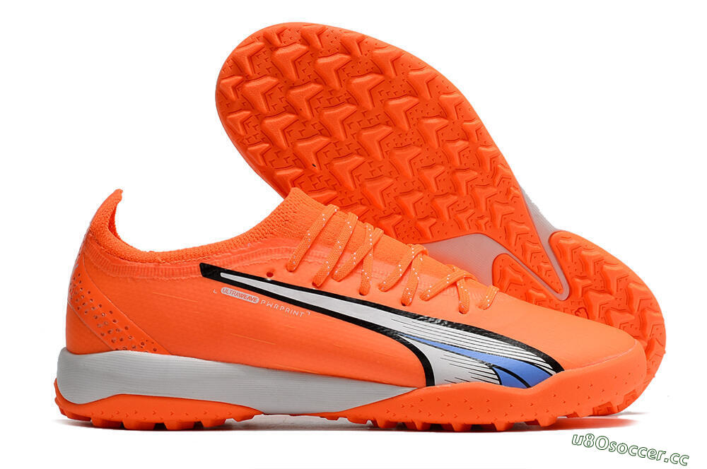 Men's Puma Ultra Ultimate TF Artificial Turf Low-Tops Football Shoes - Orange/White/Blue 2