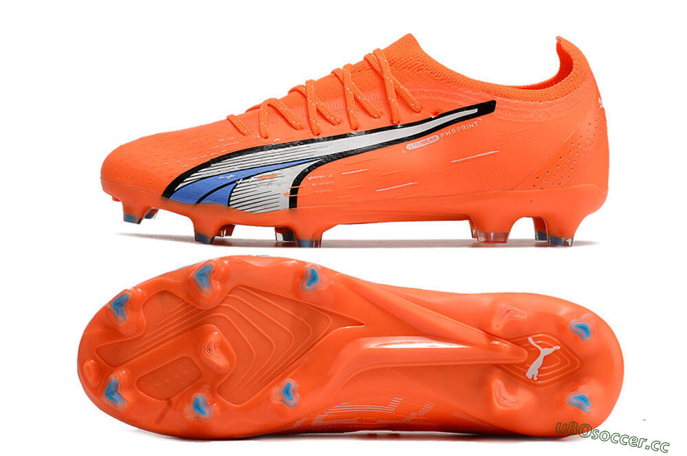 Men's Puma Ultra Ultimate FG Firm Ground Low-Tops Football Boots - Orange/White/Blue 1