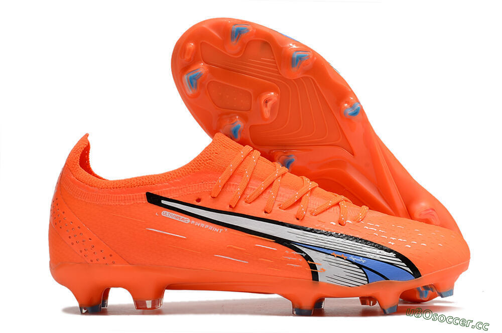 Men's Puma Ultra Ultimate FG Firm Ground Low-Tops Football Boots - Orange/White/Blue 2