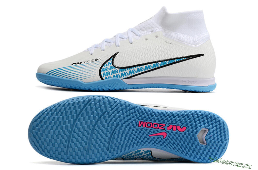 Unisex Nike Air Zoom Mercurial Superfly 9 Elite IC Indoor & Futsal High-Tops Football Shoes - White/Blue/Black 1