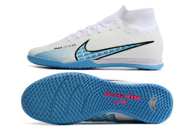 Unisex Nike Air Zoom Mercurial Superfly 9 Elite IC Indoor & Futsal High-Tops Football Shoes - White/Blue/Black