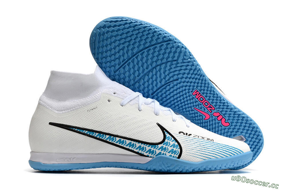 Unisex Nike Air Zoom Mercurial Superfly 9 Elite IC Indoor & Futsal High-Tops Football Shoes - White/Blue/Black 2