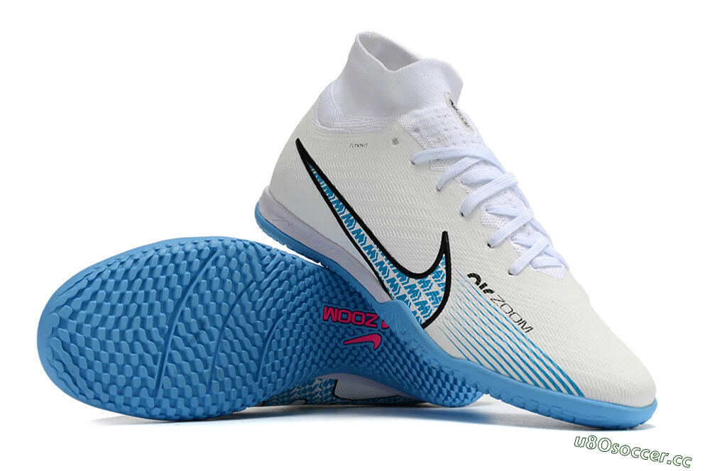 Unisex Nike Air Zoom Mercurial Superfly 9 Elite IC Indoor & Futsal High-Tops Football Shoes - White/Blue/Black 3