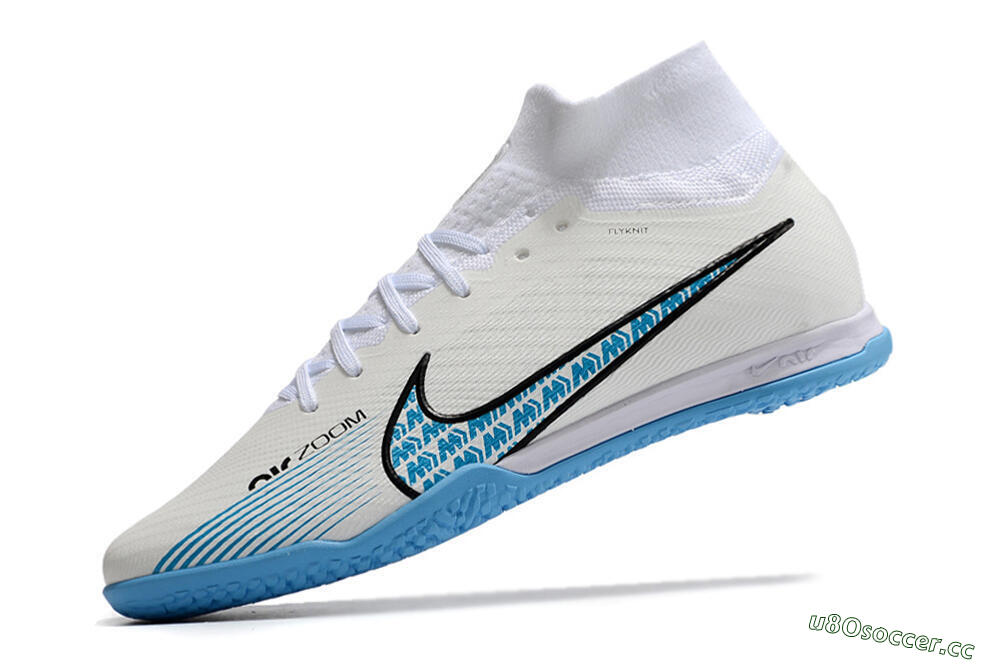 Unisex Nike Air Zoom Mercurial Superfly 9 Elite IC Indoor & Futsal High-Tops Football Shoes - White/Blue/Black 5