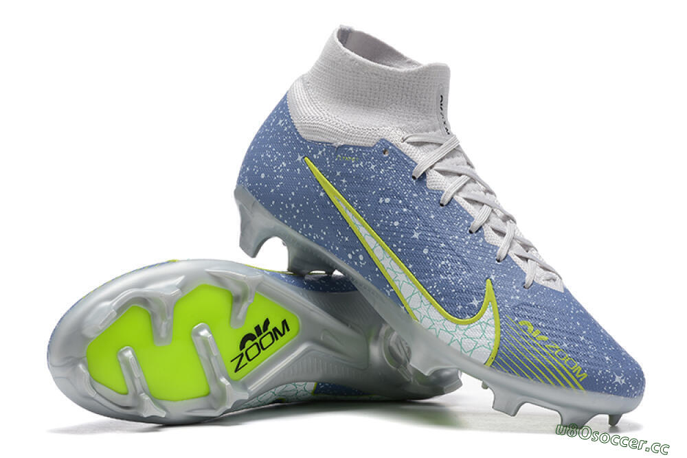Men's Nike Air Zoom Mercurial Superfly 9 Elite FG Firm Ground High-Tops Football Boots - Blue/White/Green 4