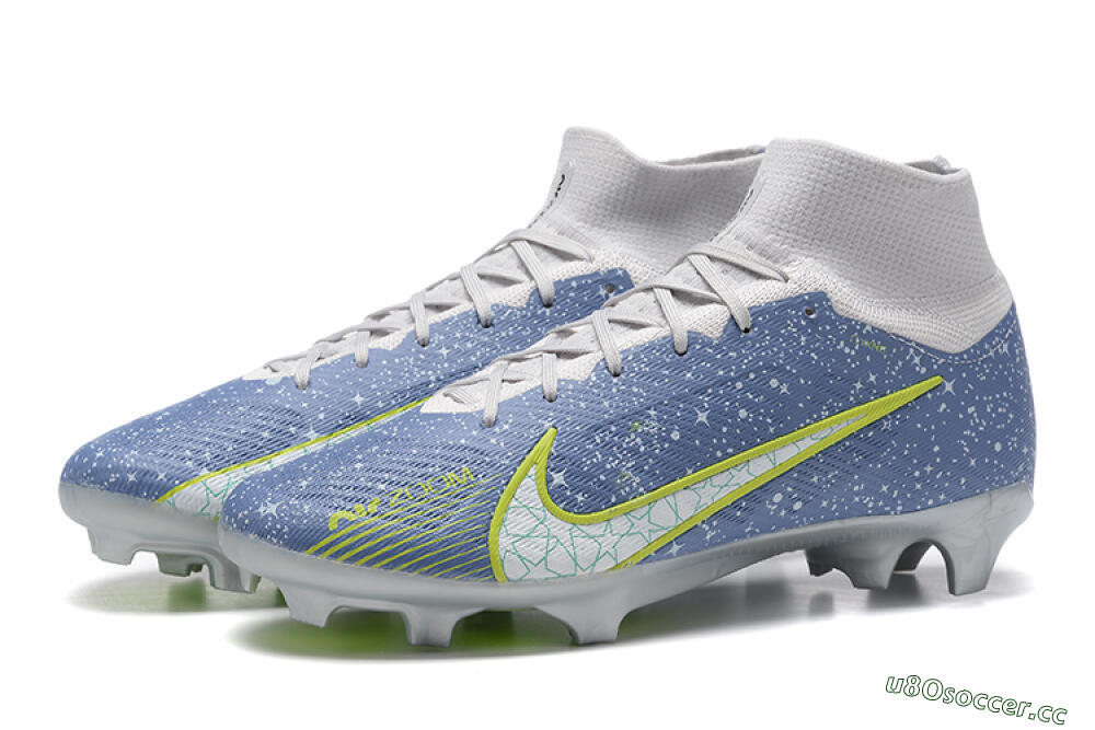 Men's Nike Air Zoom Mercurial Superfly 9 Elite FG Firm Ground High-Tops Football Boots - Blue/White/Green 5