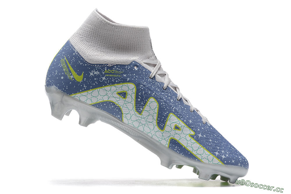 Men's Nike Air Zoom Mercurial Superfly 9 Elite FG Firm Ground High-Tops Football Boots - Blue/White/Green 7