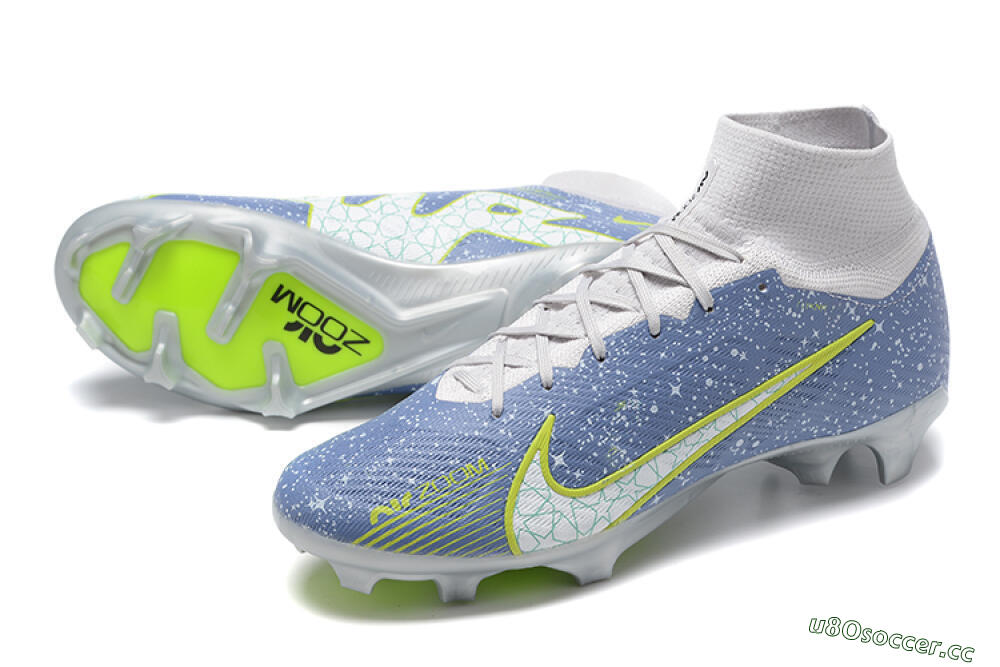 Men's Nike Air Zoom Mercurial Superfly 9 Elite FG Firm Ground High-Tops Football Boots - Blue/White/Green 3