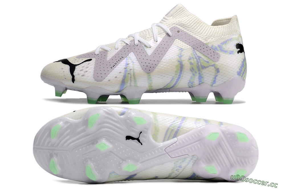 Men's Puma Future Ultimate FG Firm Ground Low-Tops Football Boots - White/Grey/Blue 1
