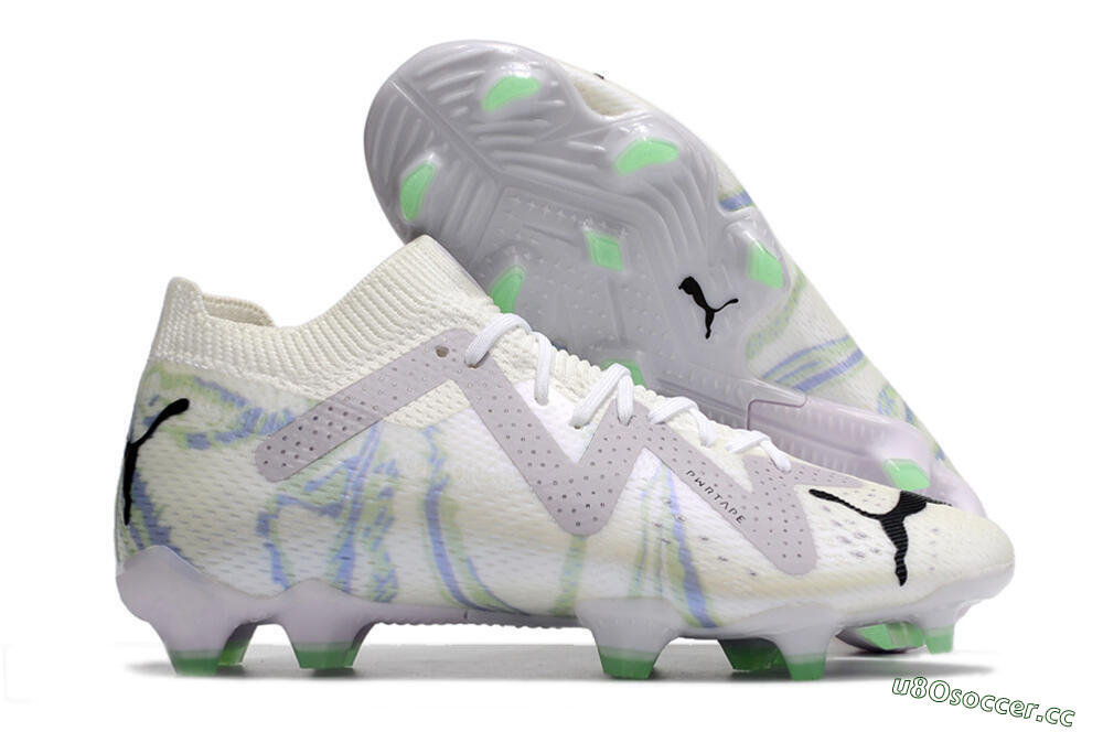Men's Puma Future Ultimate FG Firm Ground Low-Tops Football Boots - White/Grey/Blue 2