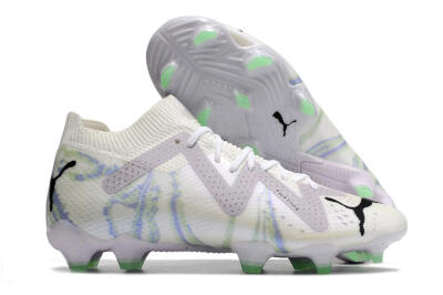Men's Puma Future Ultimate FG Firm Ground Low-Tops Football Boots - White/Grey/Blue
