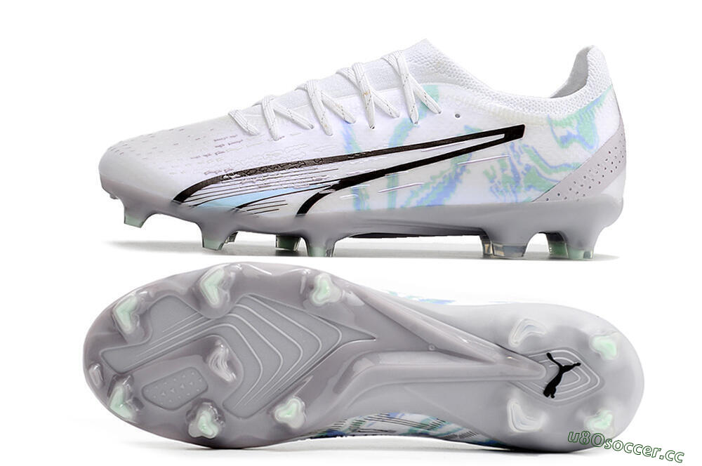Men's Puma Ultra Ultimate FG Firm Ground Low-Tops Football Boots - White/Green/Blue/Black 1