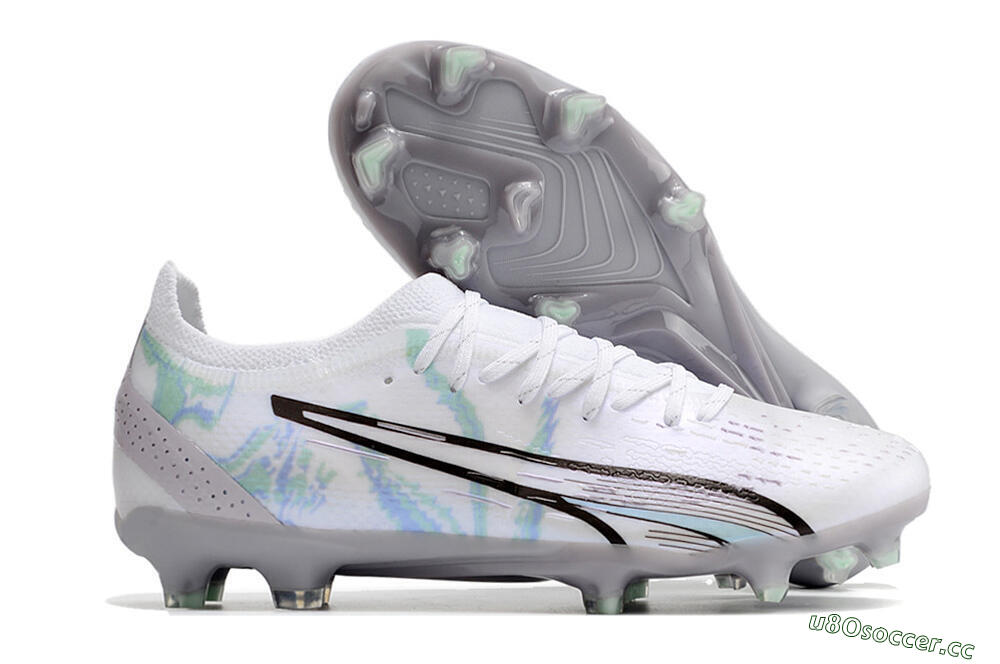Men's Puma Ultra Ultimate FG Firm Ground Low-Tops Football Boots - White/Green/Blue/Black 2