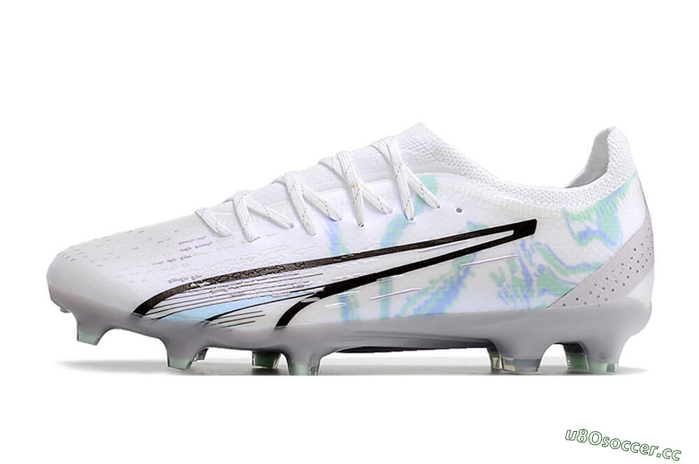 Men's Puma Ultra Ultimate FG Firm Ground Low-Tops Football Boots - White/Green/Blue/Black 0