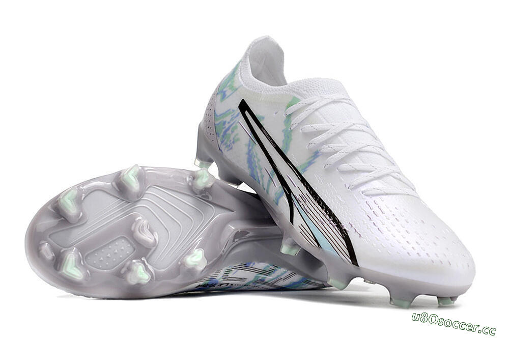 Men's Puma Ultra Ultimate FG Firm Ground Low-Tops Football Boots - White/Green/Blue/Black 3