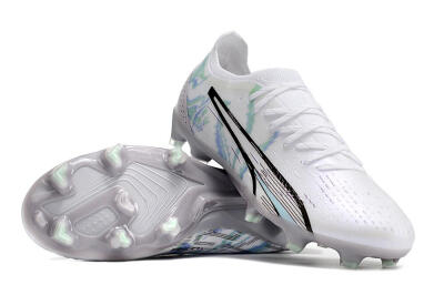 Men's Puma Ultra Ultimate FG Firm Ground Low-Tops Football Boots - White/Green/Blue/Black