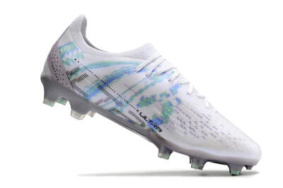 Men's Puma Ultra Ultimate FG Firm Ground Low-Tops Football Boots - White/Green/Blue/Black