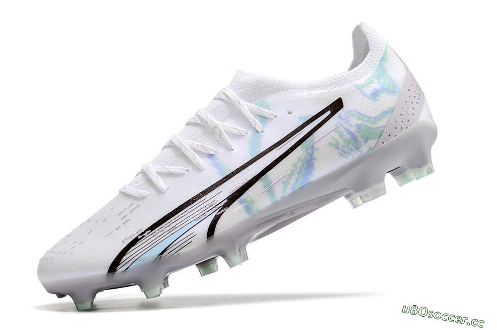 Men's Puma Ultra Ultimate FG Firm Ground Low-Tops Football Boots - White/Green/Blue/Black 5