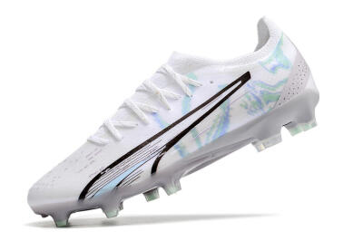 Men's Puma Ultra Ultimate FG Firm Ground Low-Tops Football Boots - White/Green/Blue/Black