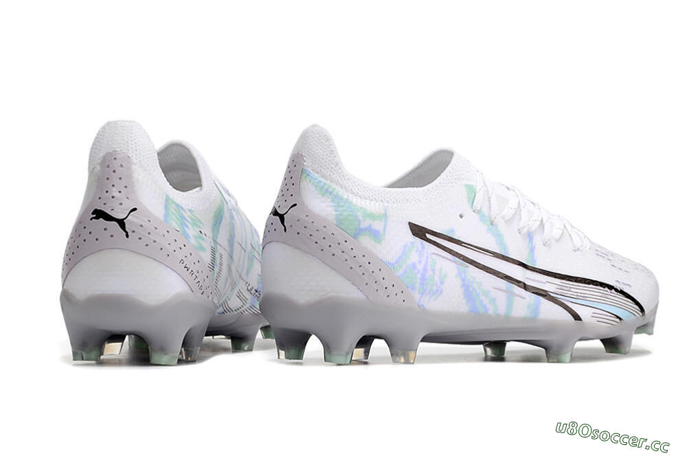 Men's Puma Ultra Ultimate FG Firm Ground Low-Tops Football Boots - White/Green/Blue/Black 6
