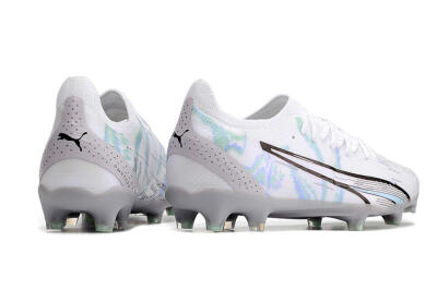 Men's Puma Ultra Ultimate FG Firm Ground Low-Tops Football Boots - White/Green/Blue/Black