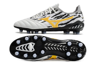 Men's Mizuno Morelia Neo 3 Made in Japan FG Firm Ground Low-Tops Football Boots - White/Black/Yellow