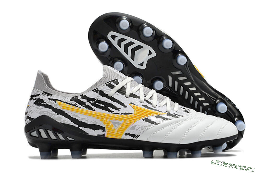 Men's Mizuno Morelia Neo 3 Made in Japan FG Firm Ground Low-Tops Football Boots - White/Black/Yellow 2