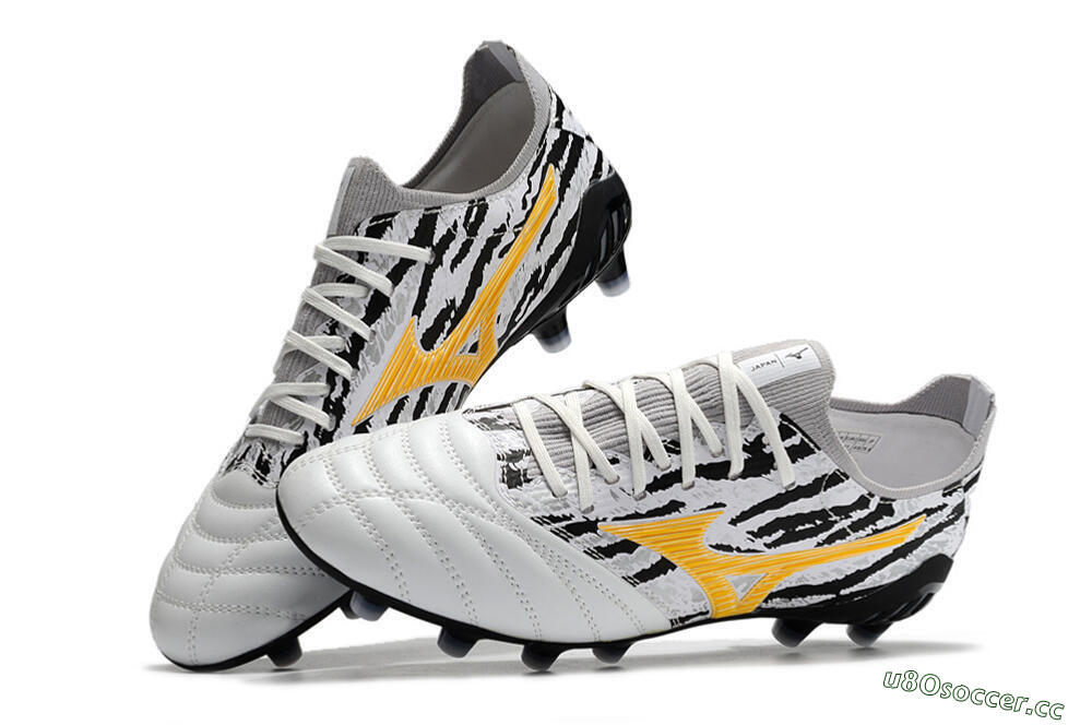 Men's Mizuno Morelia Neo 3 Made in Japan FG Firm Ground Low-Tops Football Boots - White/Black/Yellow 6