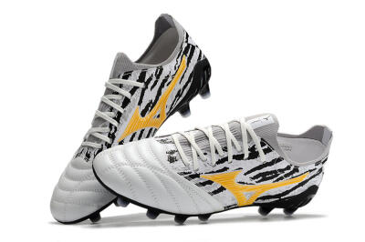 Men's Mizuno Morelia Neo 3 Made in Japan FG Firm Ground Low-Tops Football Boots - White/Black/Yellow