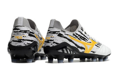 Men's Mizuno Morelia Neo 3 Made in Japan FG Firm Ground Low-Tops Football Boots - White/Black/Yellow