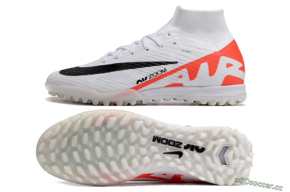 Men's Nike Air Zoom Mercurial Superfly 9 Elite TF Artificial Turf High-Tops Football Shoes - White/Black/Red 1