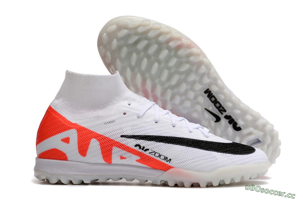 Men's Nike Air Zoom Mercurial Superfly 9 Elite TF Artificial Turf High-Tops Football Shoes - White/Black/Red 2