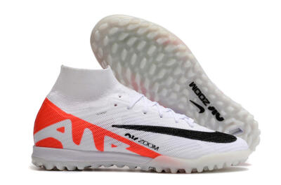 Men's Nike Air Zoom Mercurial Superfly 9 Elite TF Artificial Turf High-Tops Football Shoes - White/Black/Red