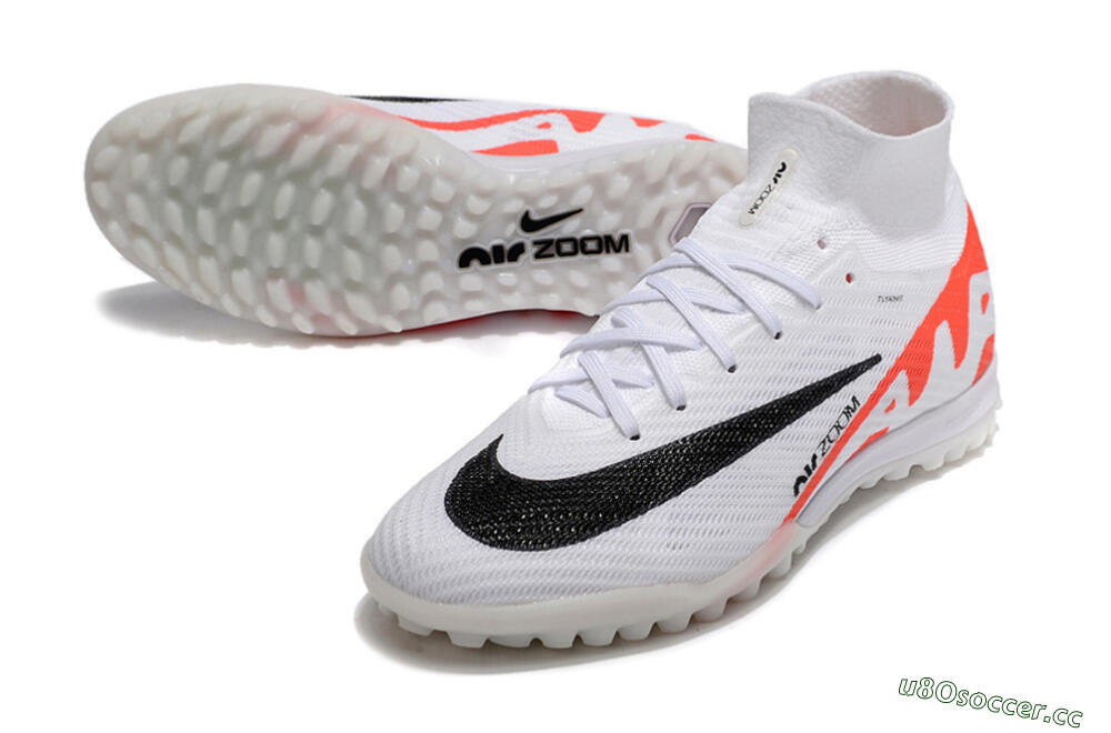 Men's Nike Air Zoom Mercurial Superfly 9 Elite TF Artificial Turf High-Tops Football Shoes - White/Black/Red 3