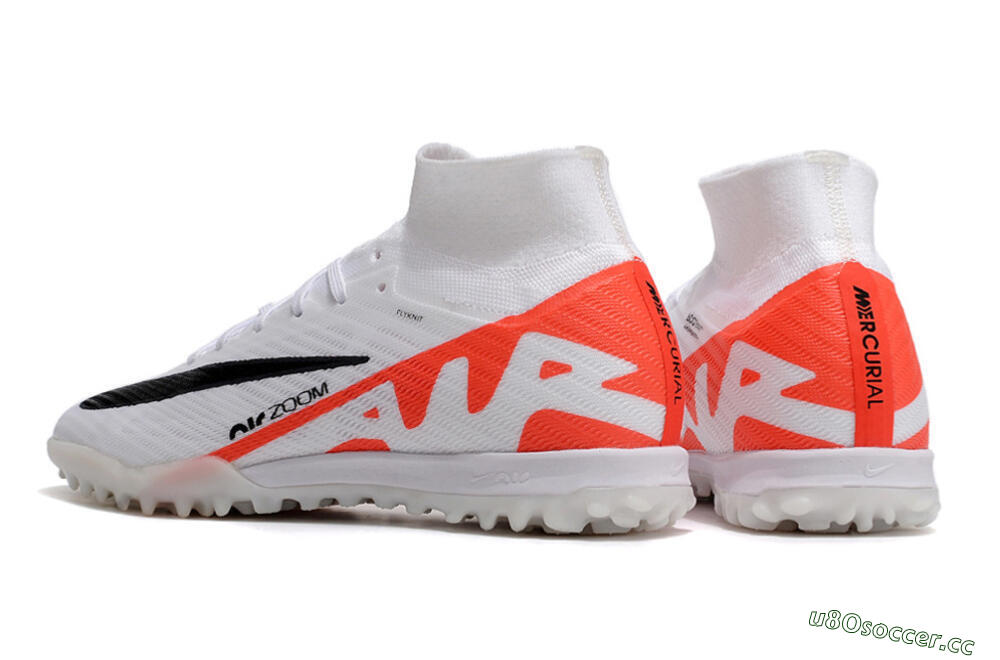 Men's Nike Air Zoom Mercurial Superfly 9 Elite TF Artificial Turf High-Tops Football Shoes - White/Black/Red 5