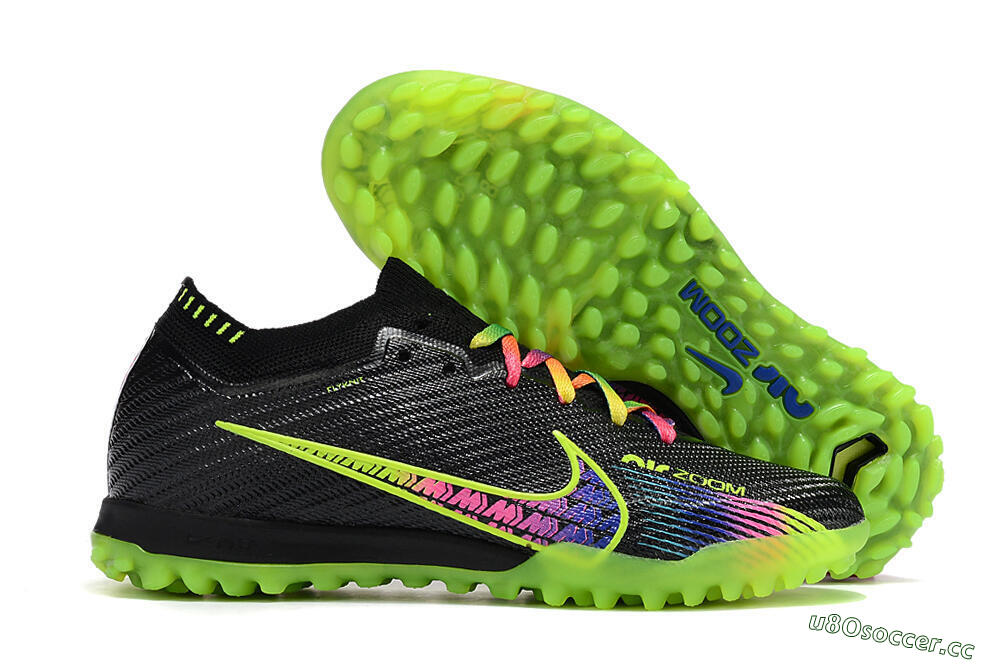 Men's Nike Air Zoom Mercurial Vapor 15 Elite TF Artificial Turf Low-Tops Football Shoes - Black/Green/Pink 2