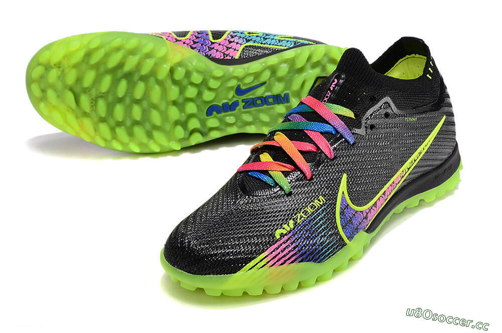Men's Nike Air Zoom Mercurial Vapor 15 Elite TF Artificial Turf Low-Tops Football Shoes - Black/Green/Pink 3
