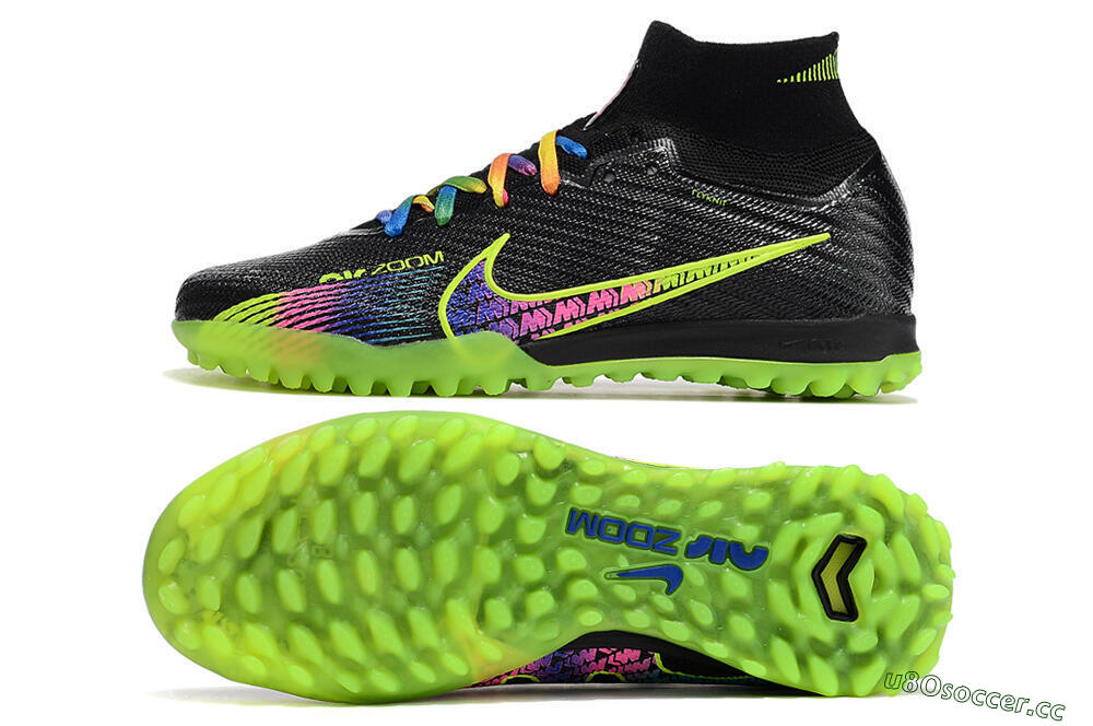 Unisex Nike Air Zoom Mercurial Superfly 9 Elite TF Artificial Turf High-Tops Football Shoes - Black/Green/Pink 1