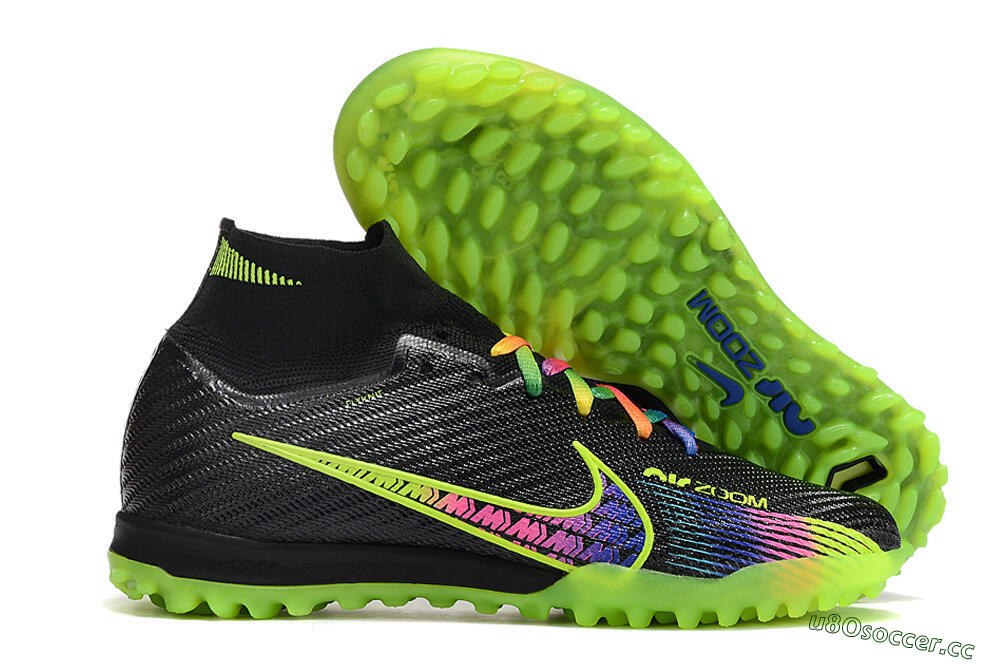 Unisex Nike Air Zoom Mercurial Superfly 9 Elite TF Artificial Turf High-Tops Football Shoes - Black/Green/Pink 2