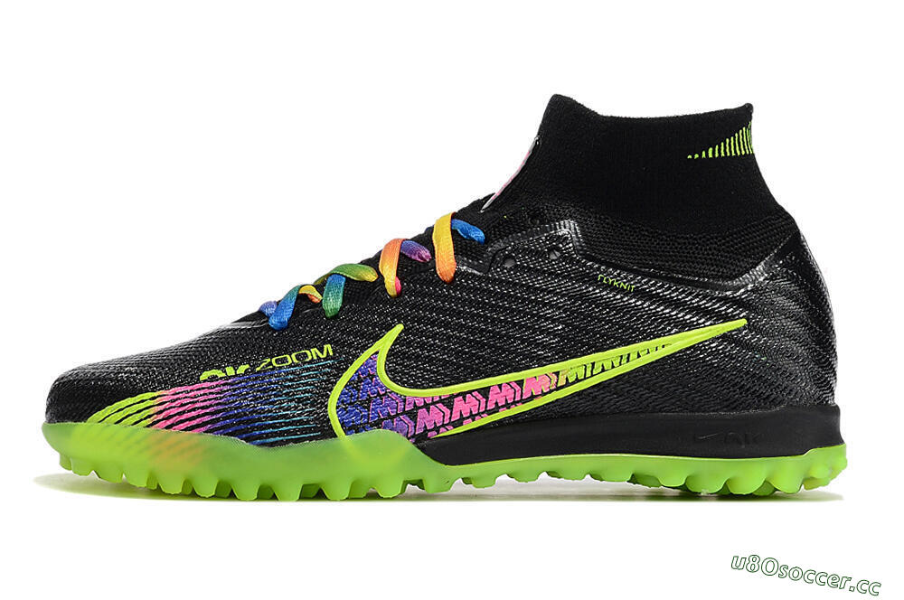 Unisex Nike Air Zoom Mercurial Superfly 9 Elite TF Artificial Turf High-Tops Football Shoes - Black/Green/Pink 0