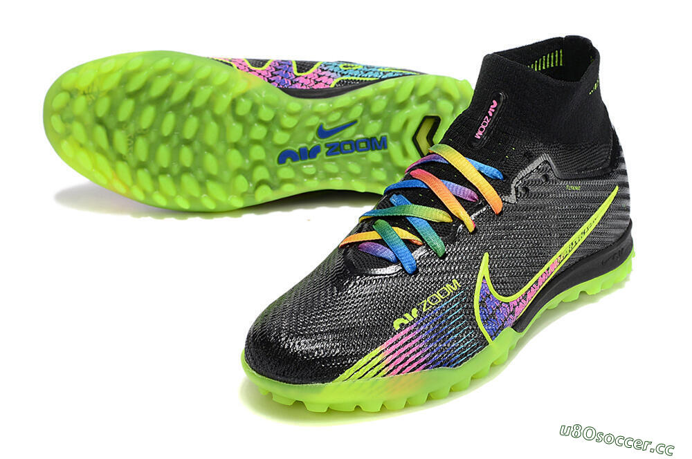 Unisex Nike Air Zoom Mercurial Superfly 9 Elite TF Artificial Turf High-Tops Football Shoes - Black/Green/Pink 3