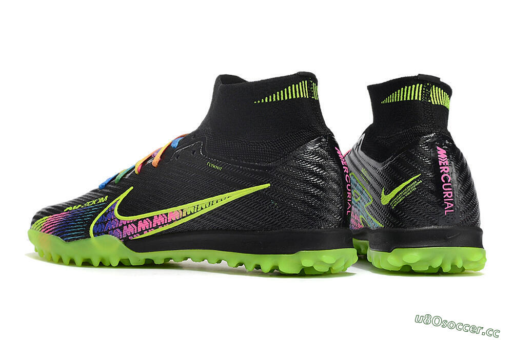 Unisex Nike Air Zoom Mercurial Superfly 9 Elite TF Artificial Turf High-Tops Football Shoes - Black/Green/Pink 5