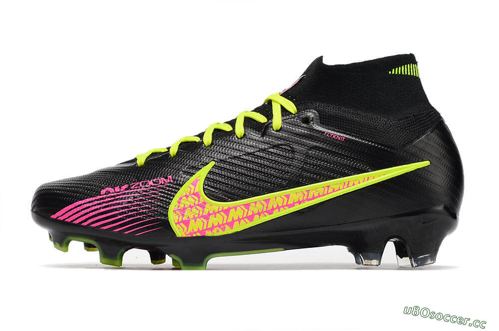 Men's Nike Air Zoom Mercurial Superfly 9 Elite FG Firm Ground High-Tops Football Boots - Black/Yellow/Pink 0