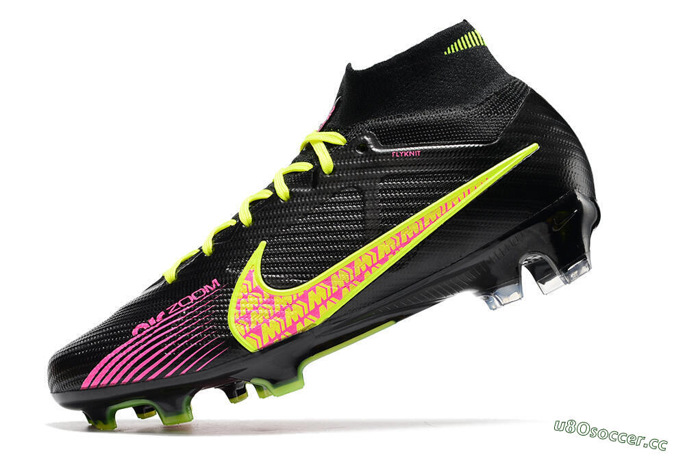 Men's Nike Air Zoom Mercurial Superfly 9 Elite FG Firm Ground High-Tops Football Boots - Black/Yellow/Pink 5