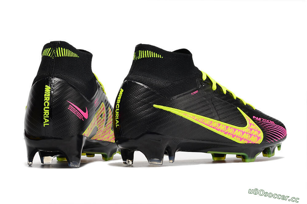 Men's Nike Air Zoom Mercurial Superfly 9 Elite FG Firm Ground High-Tops Football Boots - Black/Yellow/Pink 6