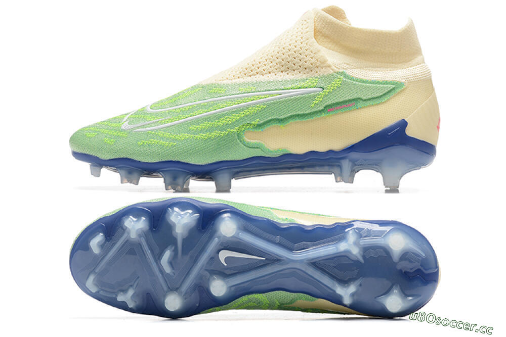 Men's Nike Phantom GX Elite DF FG Firm Ground High-Tops Football Boots - Green/Beige/Blue 1