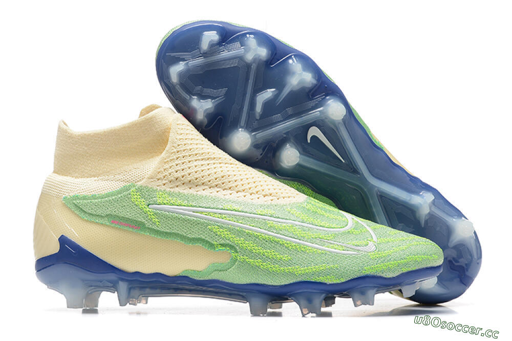 Men's Nike Phantom GX Elite DF FG Firm Ground High-Tops Football Boots - Green/Beige/Blue 2