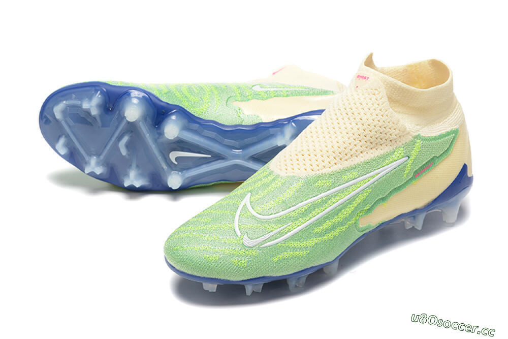 Men's Nike Phantom GX Elite DF FG Firm Ground High-Tops Football Boots - Green/Beige/Blue 3